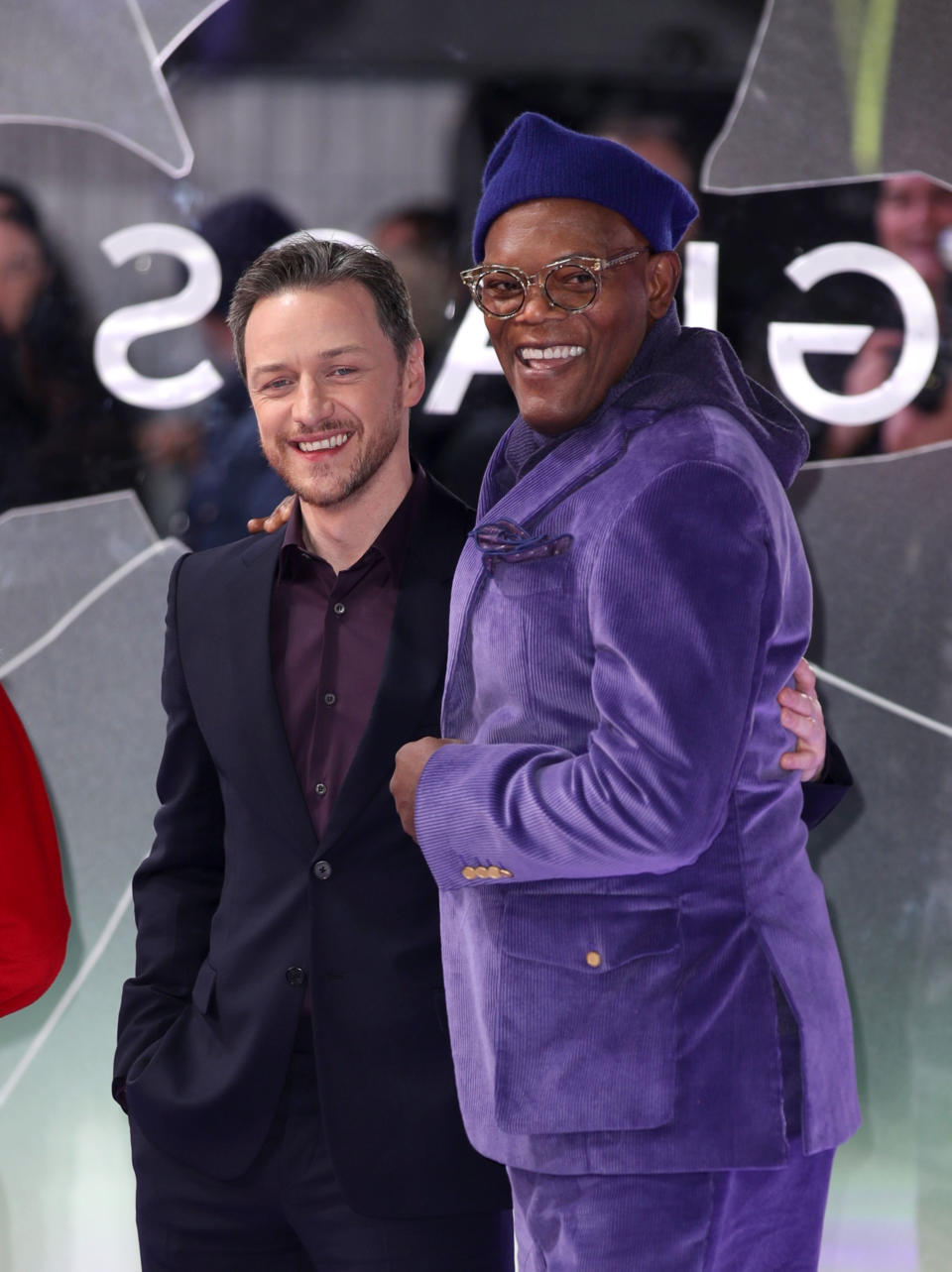 LONDON, ENGLAND - JANUARY 09:  Samuel L Jackson and James McAvoy attend the UK Premiere of "Glass" at The Curzon Mayfair on January 09, 2019 in London, England. (Photo by Mike Marsland/ Mike Marsland/WireImage)