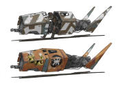 <p>These are Jake Lunt Davies’s early designs for the speeders piloted by raiders who are rivals to Han’s gang. (Image courtesy of Abrams Books/Lucasfilm Ltd.) </p>