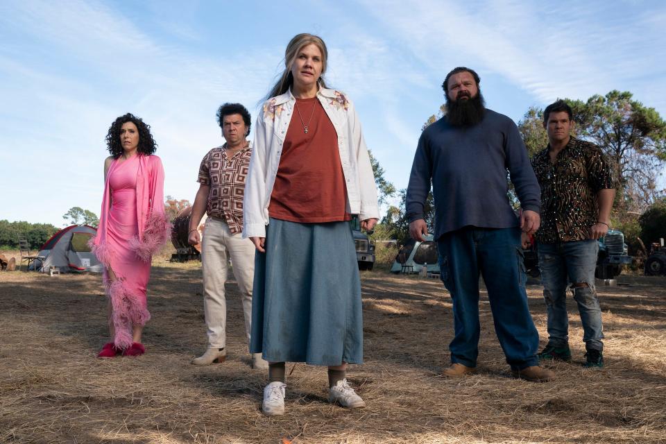 Kristen Johnston (center, with Edi Patterson, Danny McBride, Robert Oberst and Adam Devine) joined the cast of HBO's "The Righteous Gemstones" in 2023 as the estranged sister of the patriarch of a family of TV evangelists.