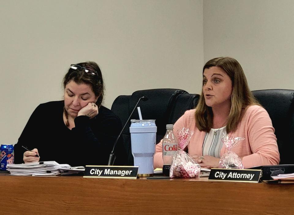 Holly Tatman, who was ousted as city manager in a majority vote by Marine City commissioners, addresses the termination of her contract during a meeting on Monday, Jan. 16, 2023. Tatman requested the board bring the discussion of the action out of closed session for the public viewing.