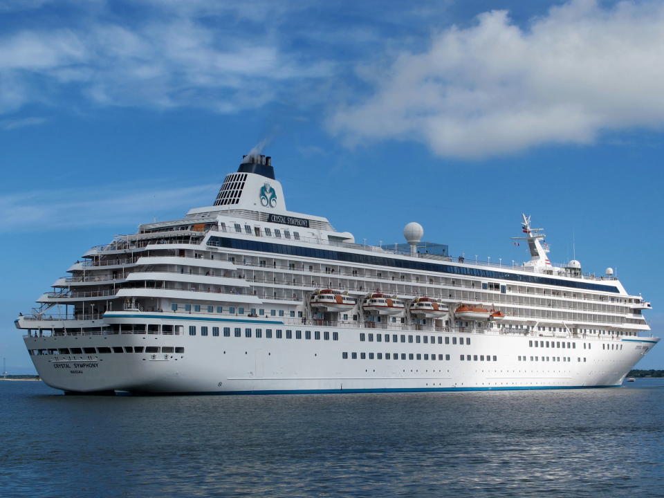 The cruise liner Crystal Symphony leaves the harbor in Charleston, S.C., on May 21, 2013. With cases in state, federal and South Carolina Administrative Law Court, it will be 2014 at the earliest before legal questions about a new Charleston cruise terminal and the city's year-round cruise industry will be resolved. (AP Photo/Bruce Smith)