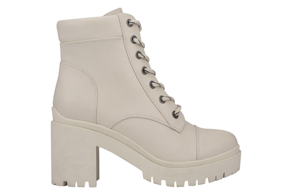 white heeled combat boots, white booties, white boots 