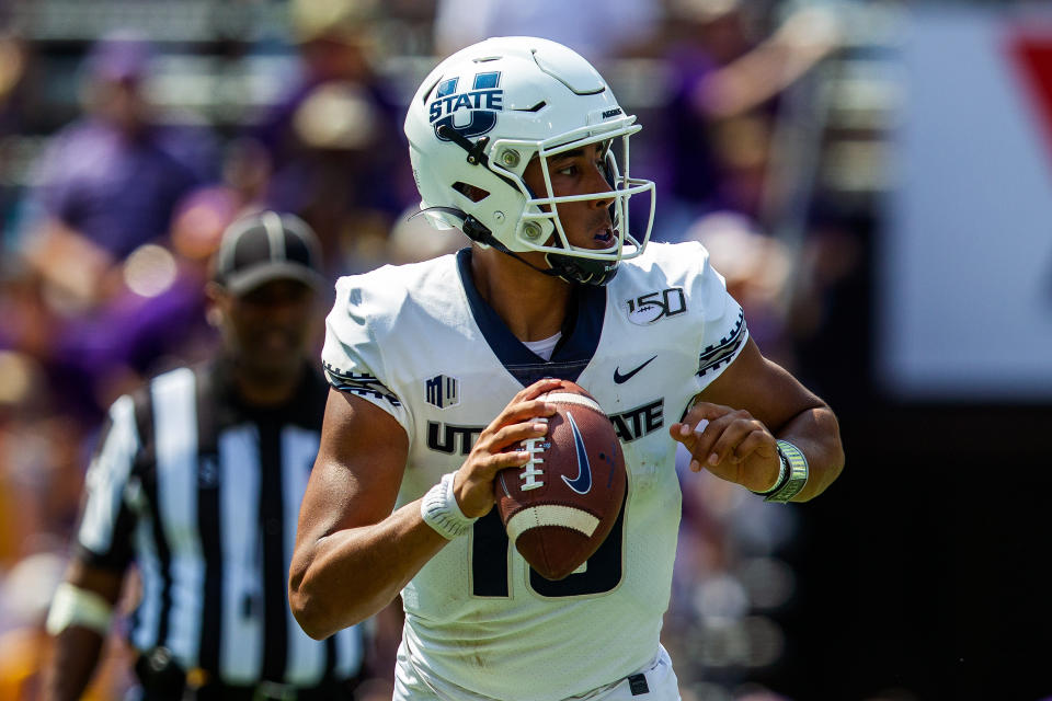 Utah State quarterback Jordan Love is entering the 2020 NFL draft. (Photo by John Korduner/Icon Sportswire via Getty Images)