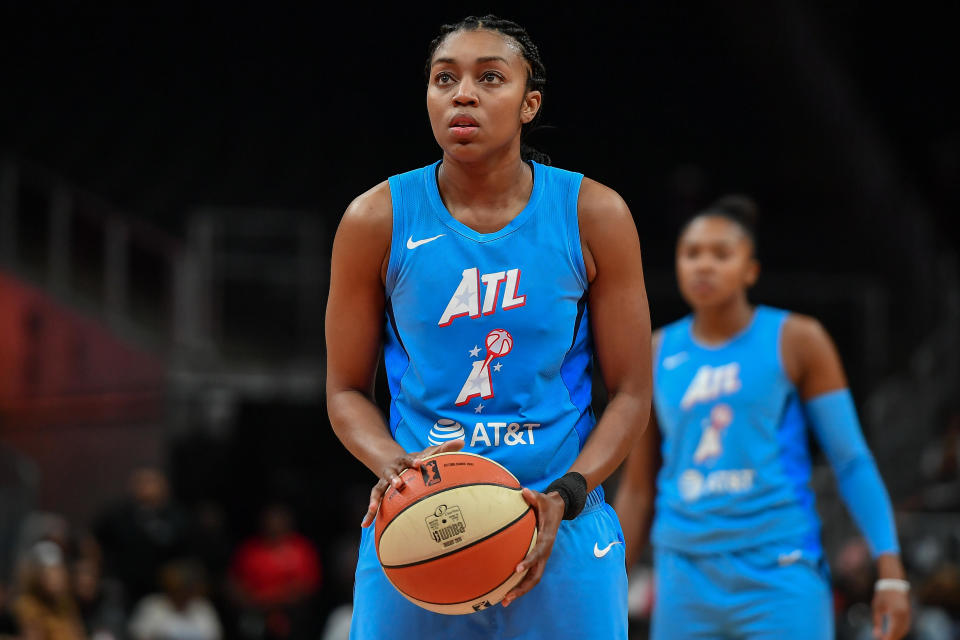 Atlanta's Renee Montgomery shoots a free throw during the WNBA game between the Las Vegas Aces and the Atlanta Dream in 2019. / Credit: Icon Sportswire