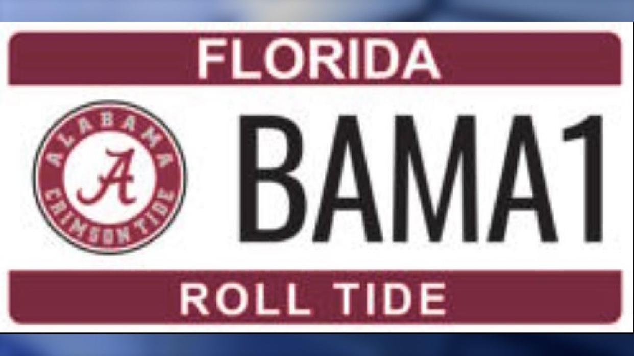 <div>A University of Alabama specialty license plate is now available in Florida. (Photo: Escambia County Tax Collector)</div>