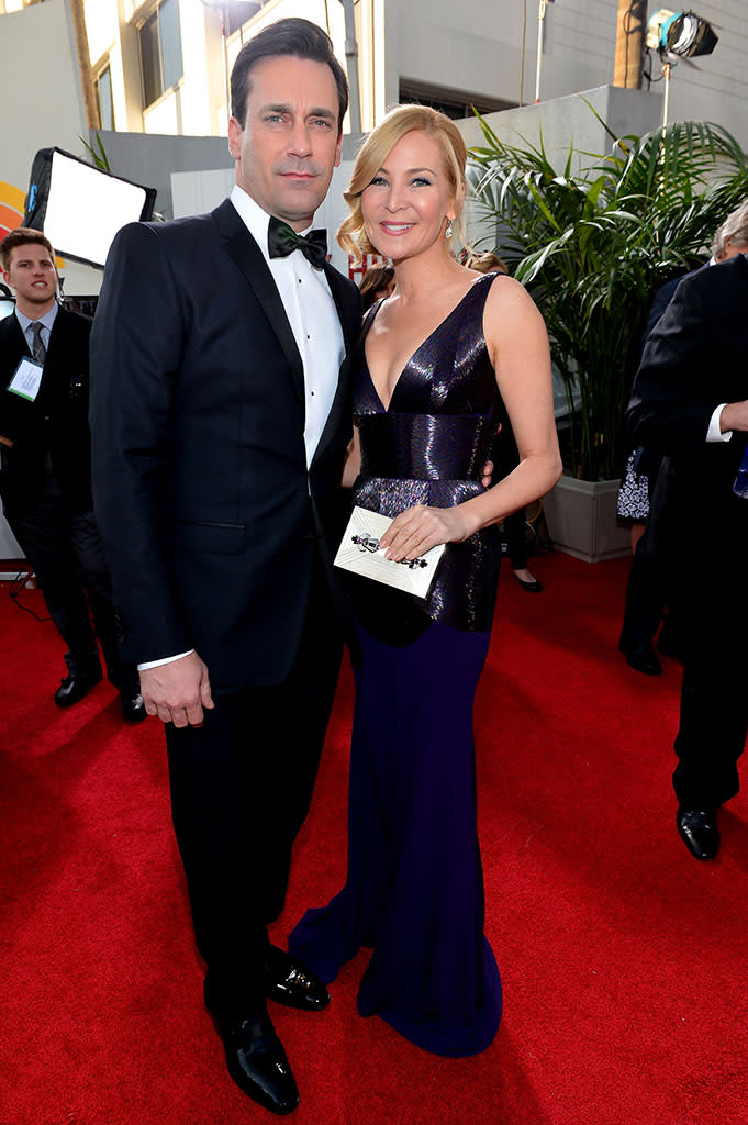 Jon Hamm and Jennifer Westfeldt arrive at the 70th Annual Golden Globe Awards at the Beverly Hilton in Beverly Hills, CA on January 13, 2013.