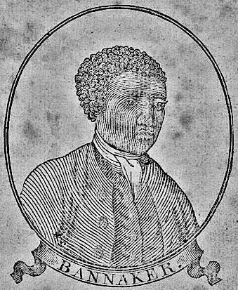 Woodcut portrait of Benjamin Bannaker (also spelled Banneker), age 64, from the title page of a Baltimore edition of his 1795 Pennsylvania, Delaware, Maryland and Virginia Almanac.