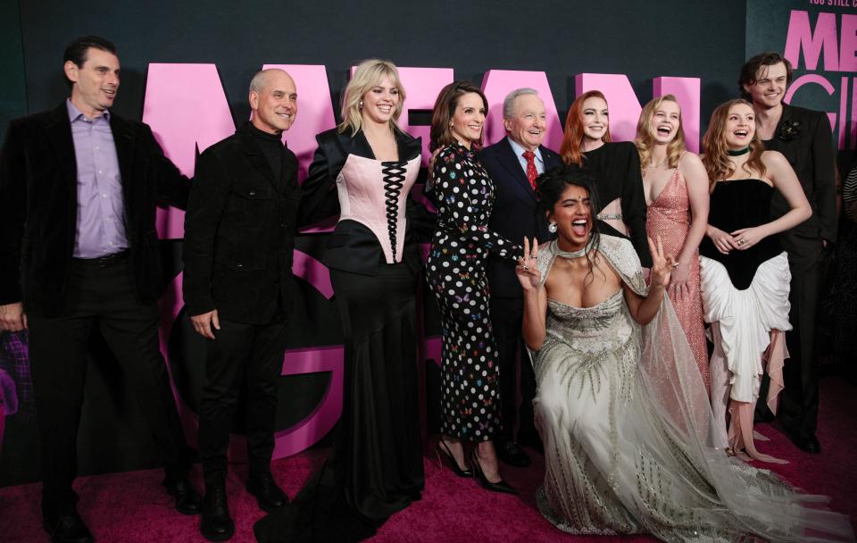 Marc Weistock, President and CEO of Paramount Pictures, Brian Robbins, Reneé Rapp, Tina Fey, Lorne Michaels, Avantika Vandanapu, Lindsay Lohan, Angourie Rice, Bebe Wood and Christopher Briney arrive for the premiere of Paramount Pictures' "Mean Girls" at AMC Lincoln Square in New York on January 8, 2024.