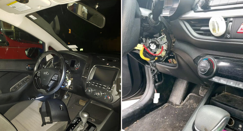 The so-called 'Kia Challenge' has led to certain models of cars being broken into and started using a USB charger. Source: TikTok/Facebook