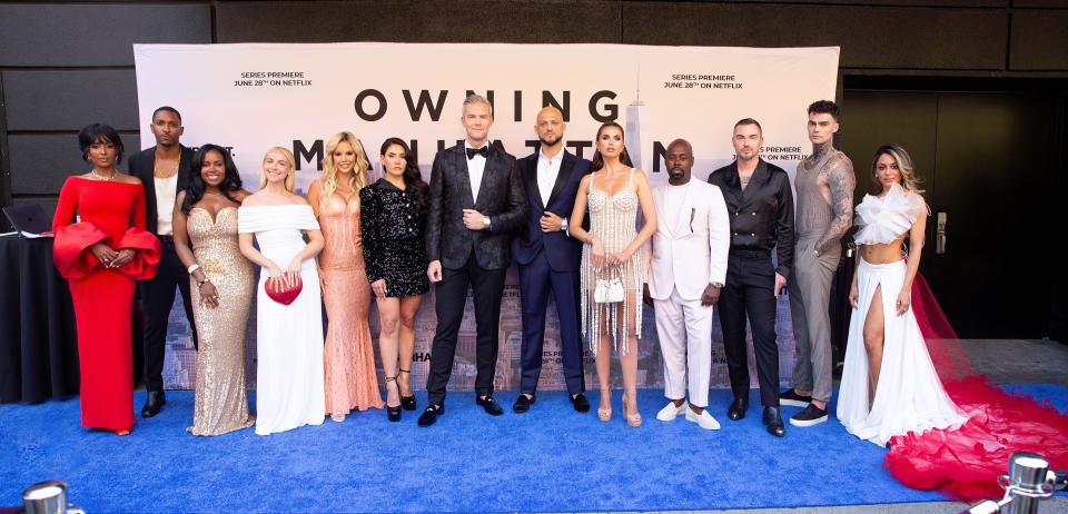 Genesis Suero, Jordan March, Tricia Lee, Savannah Gowarty, Jessica Taylor, Chloe Tucker Caine, Ryan Serhant, Nile Lundgren, Jessica Markowski, Jeffrey St. Arromand, Jordan Hurt, Jonathan Normolle, and Jade Shenker at 'Owning Manhattan' premiere