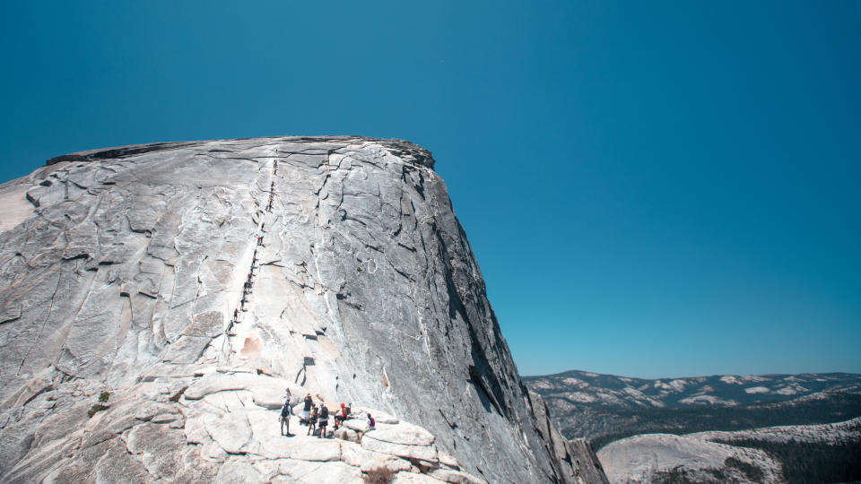  Hikers on the cable route of Half Dome. 