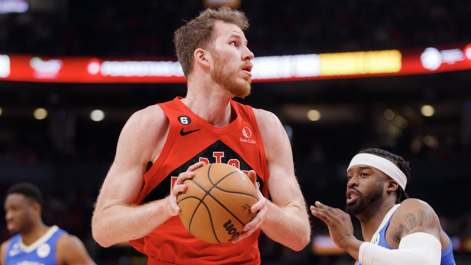 Jakob Poeltl shored up the Raptors' centre position after rejoining the club at the trade deadline. (Photo by Cole Burston/Getty Images)