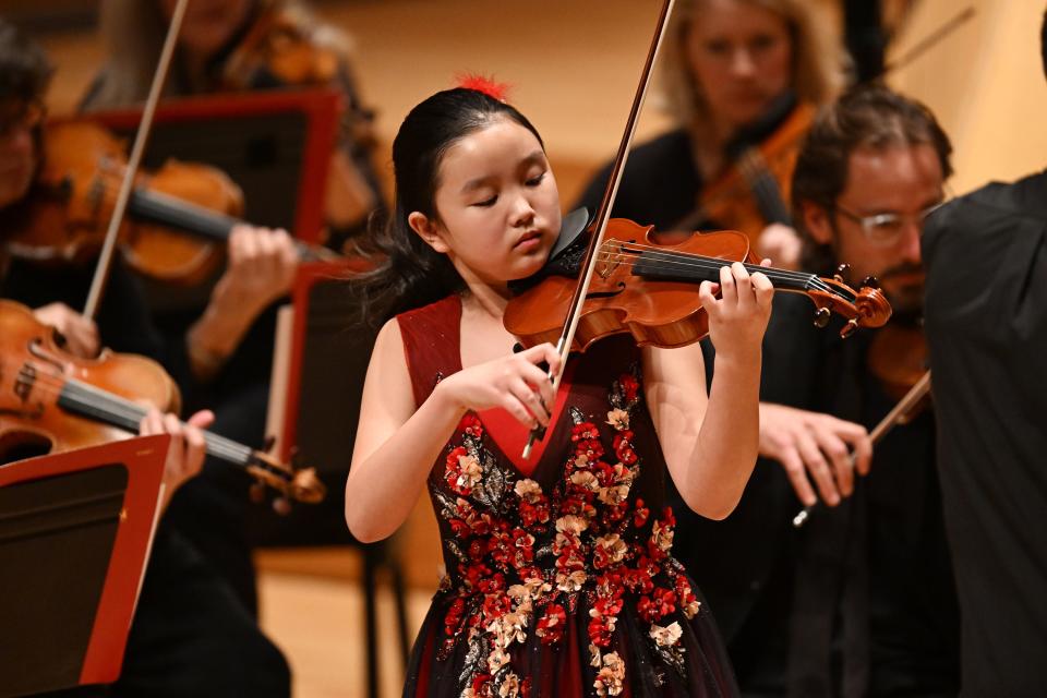 Deann Huang plays the violin during the Salute to Youth concert at Abravanel Hall in Salt Lake City on Wednesday, Nov. 22, 2023. | Scott G Winterton, Deseret News