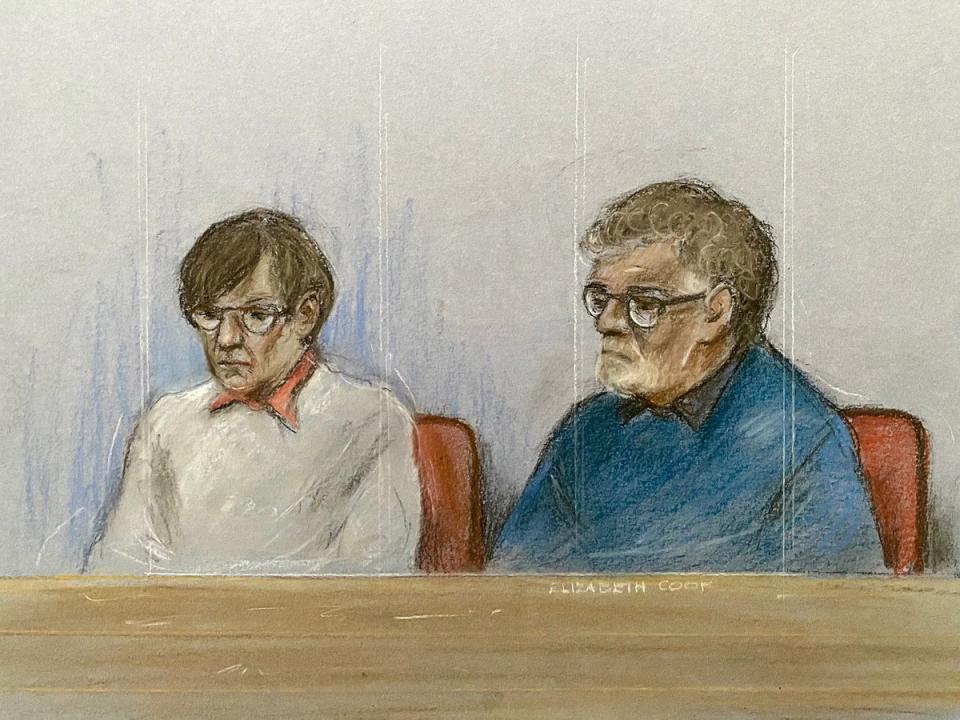 Court artist sketch by Elizabeth Cook of Margaret Morgan, 74 and Allen Morgan, 73 appearing at Luton Crown Court, (Elizabeth Cook/PA Wire)