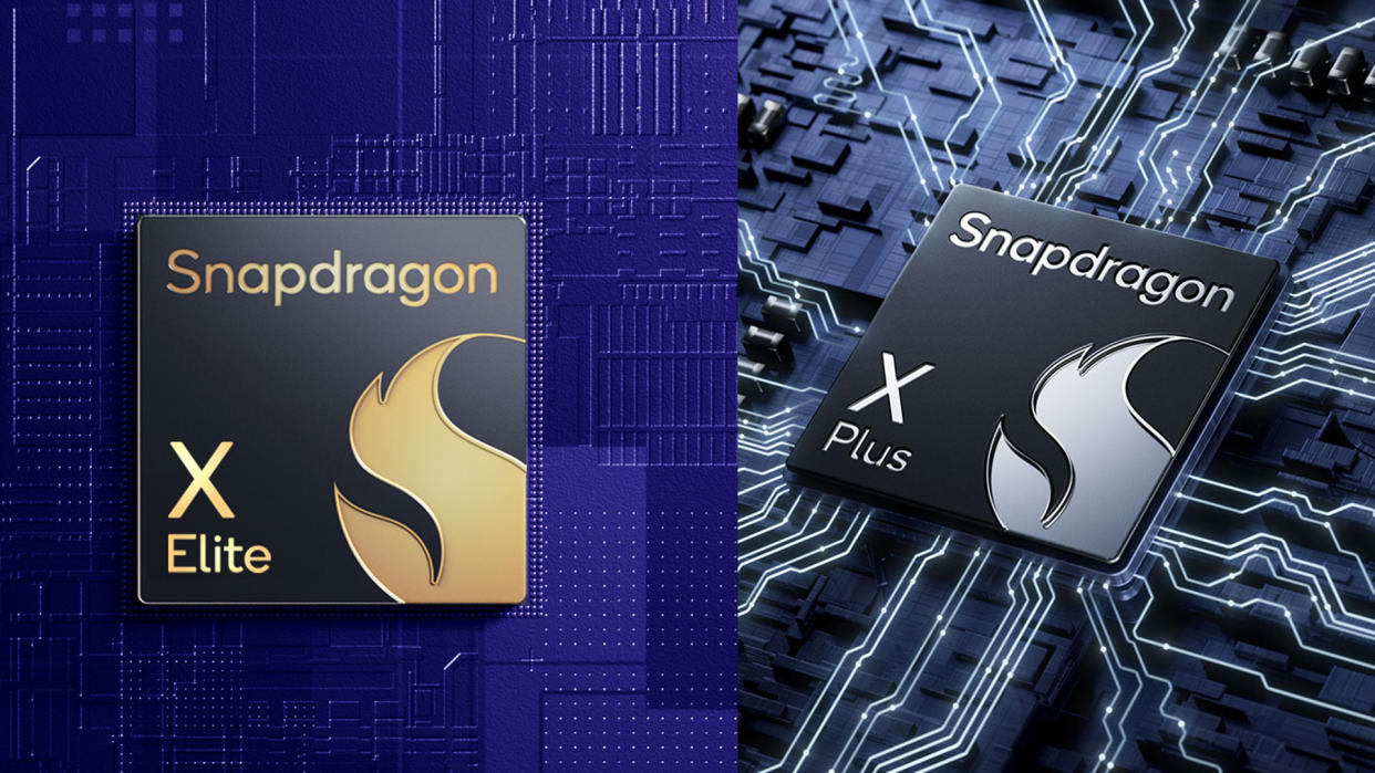  Qualcomm Snapdragon X Elite and Snapdragon X Plus badges. 