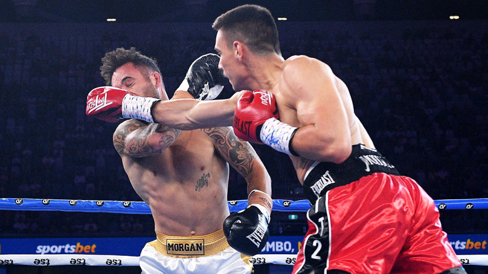 Tim Tszyu is seen here landing a big shot on Bowyn Morgan.