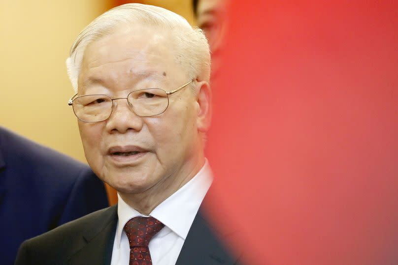 Der Generalsekretär der Kommunistischen Partei Vietnams, Nguyen Phu Trong, im Zentralbüro der Kommunistischen Partei Vietnams in Hanoi, Vietnam, Dienstag, 12. Dezember 2023. 