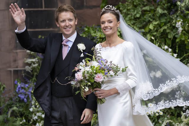 <p>Mark Cuthbert/UK Press via Getty</p> Hugh Grosvenor and Olivia Henson on their wedding day at Chester Cathedral on June 7, 2024.