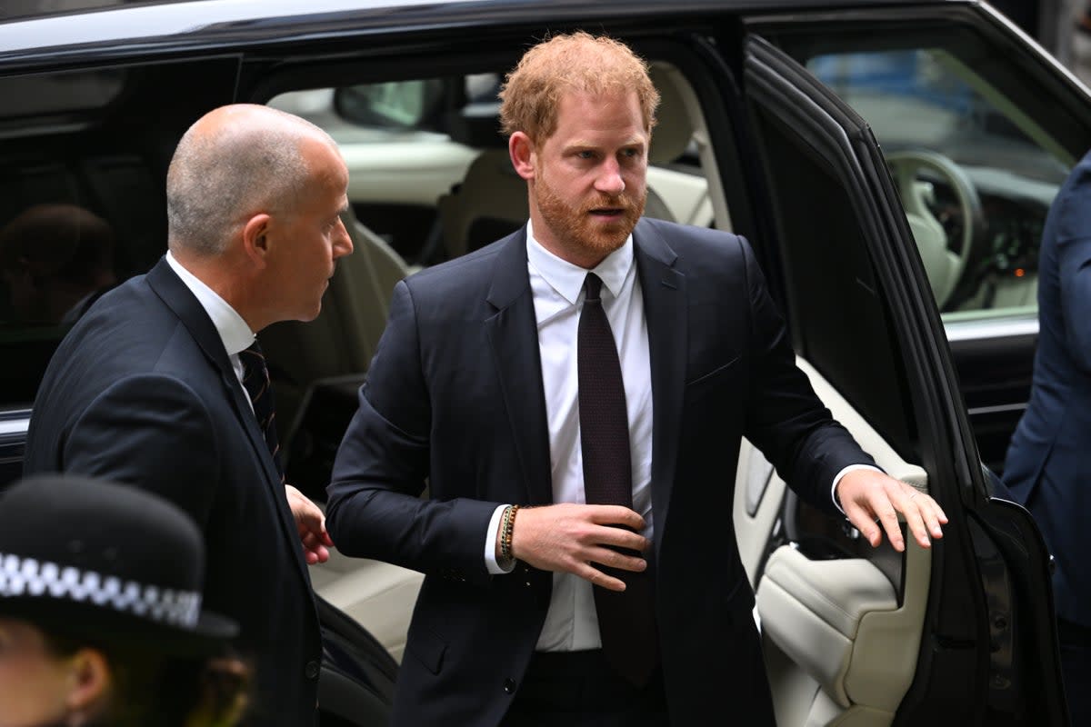 Prince Harry, Duke of Sussex arrives to give evidence at the Mirror Group Phone hacking trial at the Rolls Building at High Court (Getty Images)