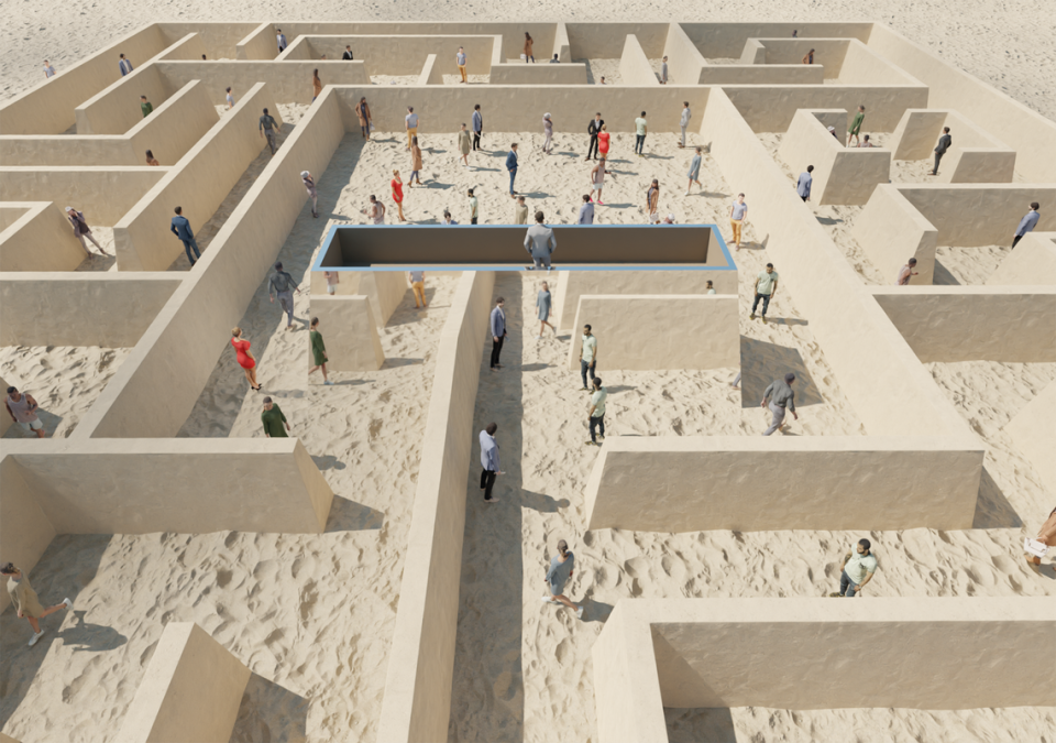 Sebastian Errazuriz’s massive maze dominates the beach outside the Faena Hotel.