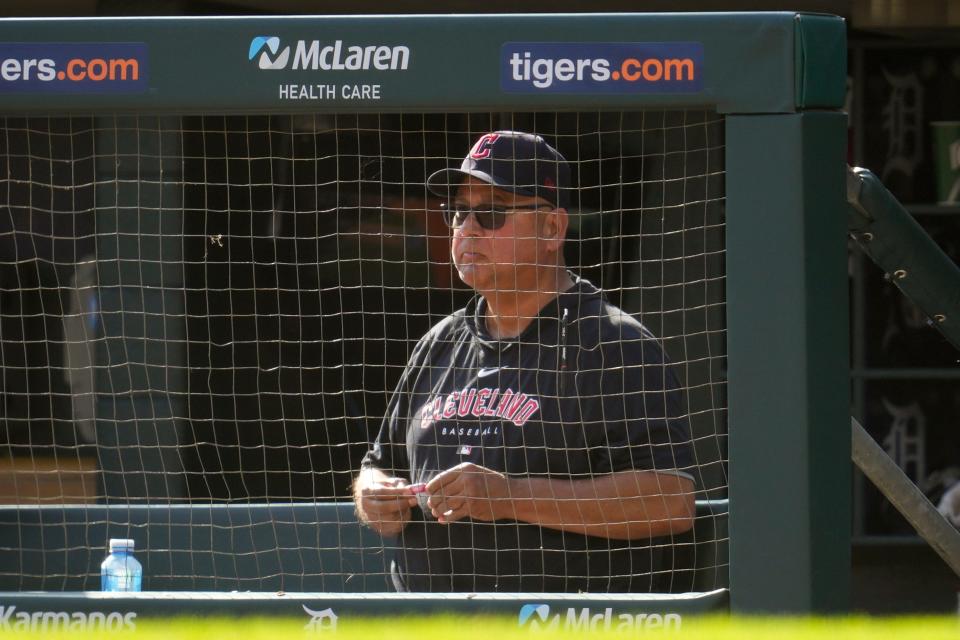 Guardians manager Terry Francona looks on against the Tigers in the fourth inning, Sunday, Oct. 1, 2023, in Detroit.