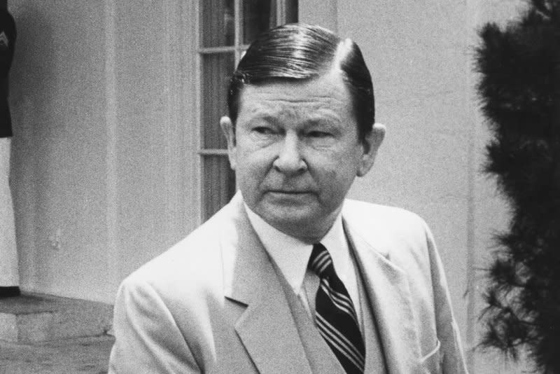 Sen. John Tower, R-Texas, leaves the White House on May 7, 1982, after meeting with President Ronald Reagan on the 1983 military budget. On April 5, 1991, Tower and 22 others were killed in a commuter plane crash in Brunswick, Ga. File Photo by Ron Bennett/UPI