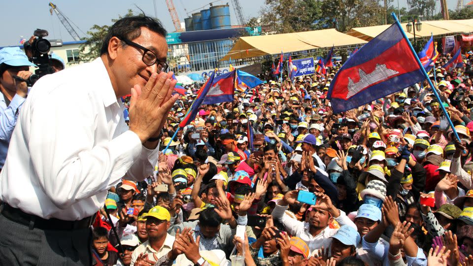 Sam Rainsy during a political rally in Phnom Penh in 2013. - CHARLY TWO/AFP/Getty Images