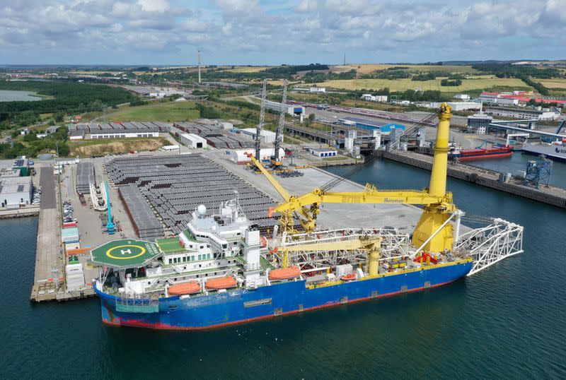 FILE PHOTO: The Russian pipe-laying vessel Akademik Cherskiy lies in the port of Mukran