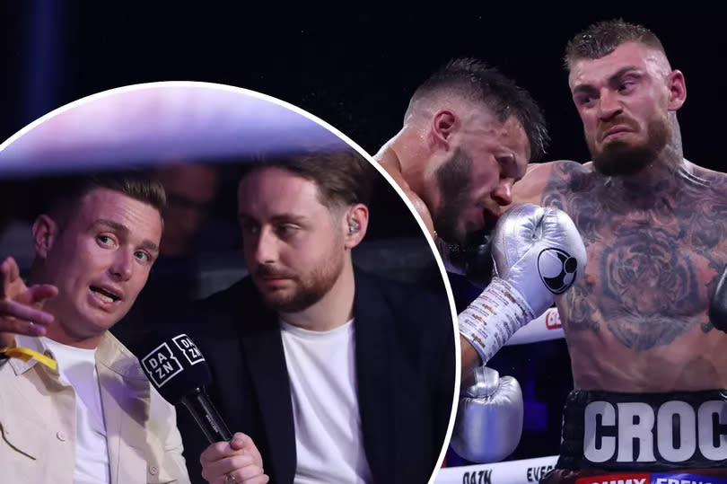 Photo shows Lewis Crocker in action against Conah Walker and (inset) Paddy Donovan at ringside