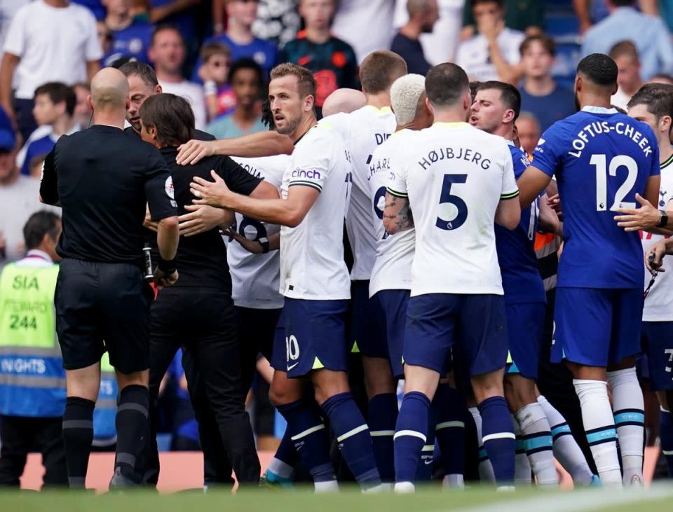 Tempers flare at Stamford Bridge as Antonio Conte, pictured, is held back after being sent off (John Walton/PA) (PA Wire)