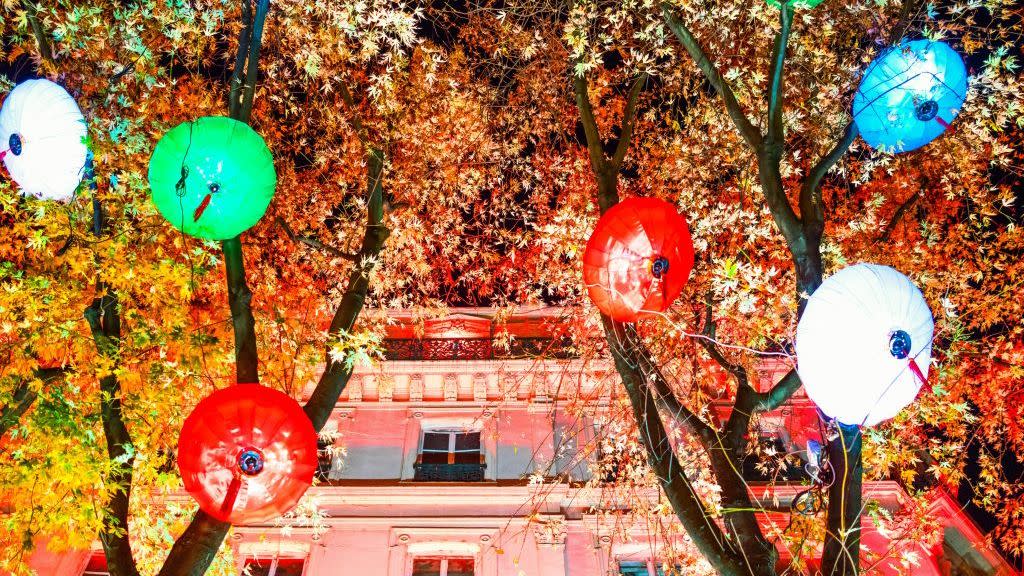 Lyon. France. Festival of Lights. art works called Lantern Of Zigong in De La Republique street