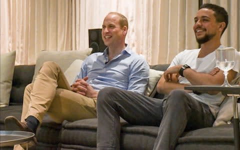 The Duke of Cambridge watches England v Panama with Jordan's Crown Prince Hussein bin Abdullah II - Credit: Twitter/@KensingtonRoyal