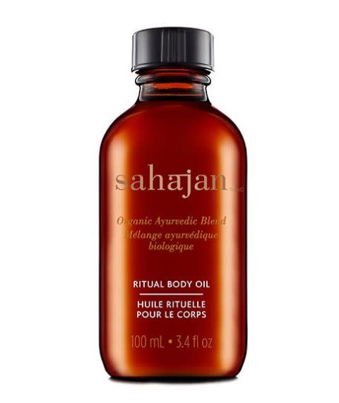 <p>Ritual Body Oil, $55, <a rel="nofollow noopener" href="https://sahajan.com/products/ritual-body-oil?variant=33632840579" target="_blank" data-ylk="slk:sahajan.com;elm:context_link;itc:0;sec:content-canvas" class="link "><u>sahajan.com</u></a>. </p>