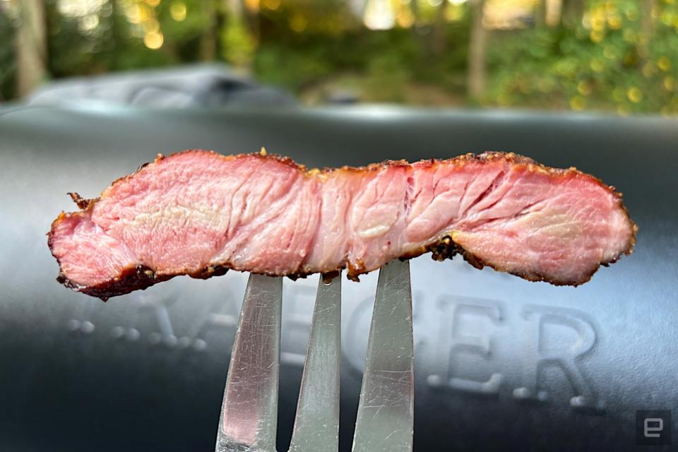 <p>Smoke ring on the pork steaks</p>
