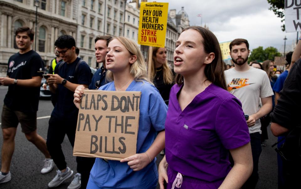 NHS staff called for a pay rise at Downing Street earlier this year - Hesther Ng/SOPA Images