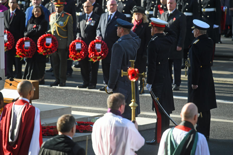 The Duke of Cambridge and the Duke of Sussex followed their father in laying wreaths (Picture: Kirsty O'Connor/PA Wire)