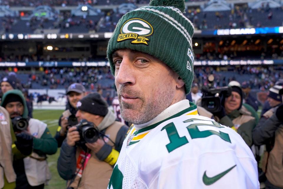 Aaron Rodgers smiles after a win against the Chicago Bears.