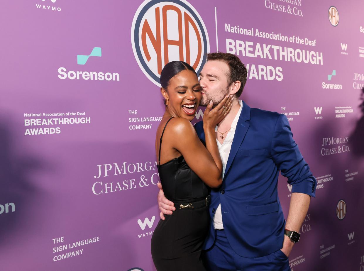 Britt Stewart and Daniel Durant attend the 2023 NAD Breakthrough Awards Gala presented by the National Association of the Deaf at Audrey Irmas Pavilion on Oct. 25, 2023, in Los Angeles.