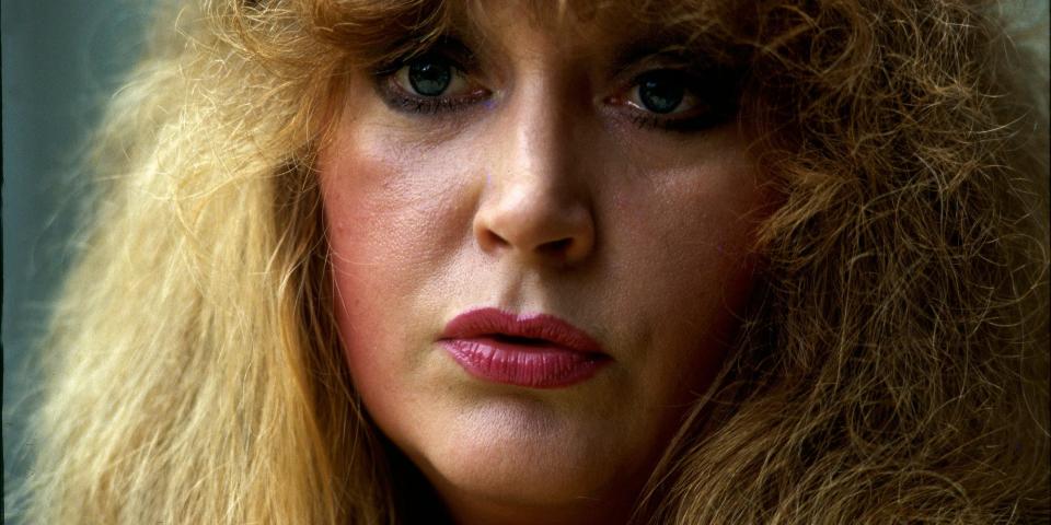 A close-up portrait of Russian singer Alla Pugacheva in 1987.