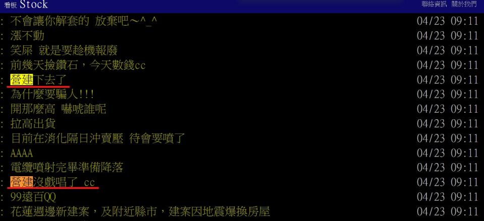 網友熱議營建股。圖／取自PTT