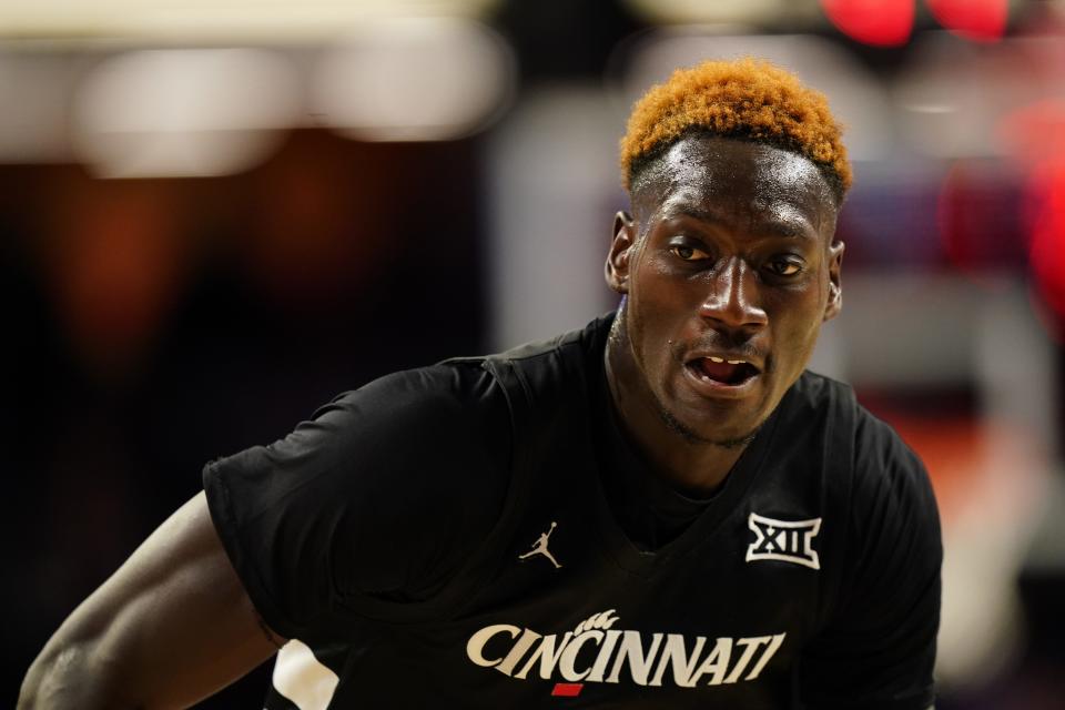 Cincinnati Bearcats forward Aziz Bandaogo (55) attacks the basket for a rebound in UC's 35-point win over Georgia Tech.