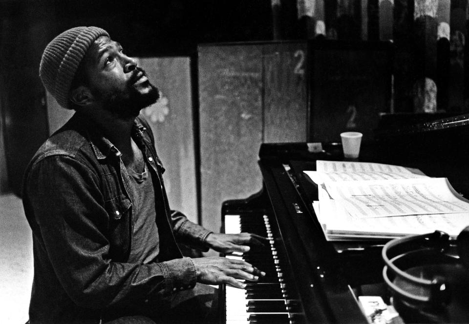 Soul singer and songwriter Marvin Gaye at Golden West Studios in 1973 in Los Angeles, California.