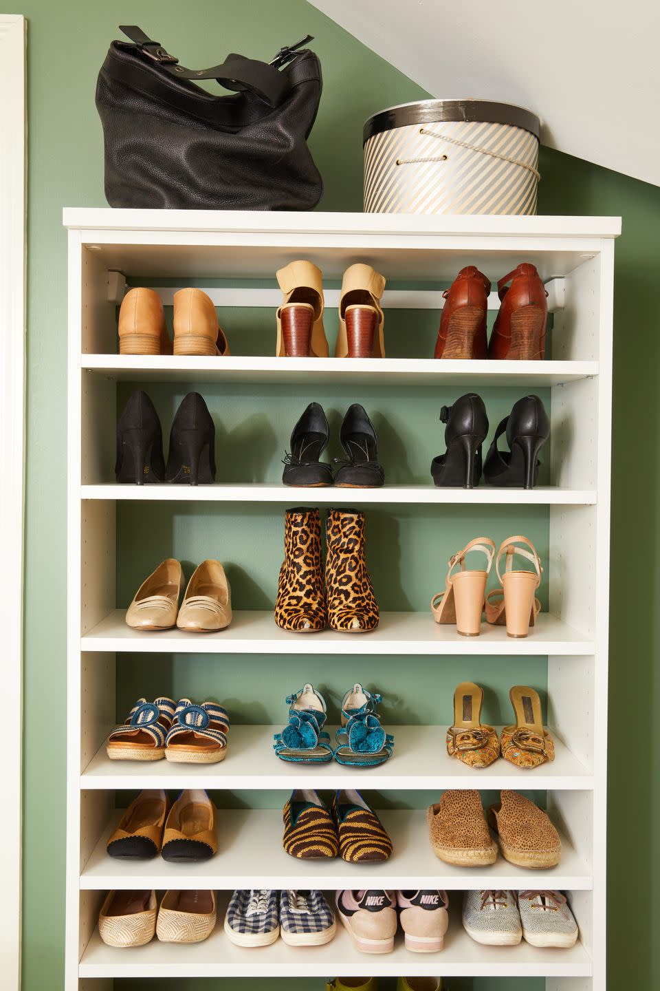 a shelf with shoes