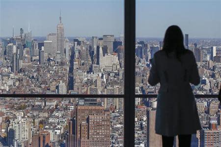 The Manhattan skyline is seen from the 68th floor of the 4 World Trade Center tower in New York, November 13, 2013. REUTERS/Shannon Stapleton