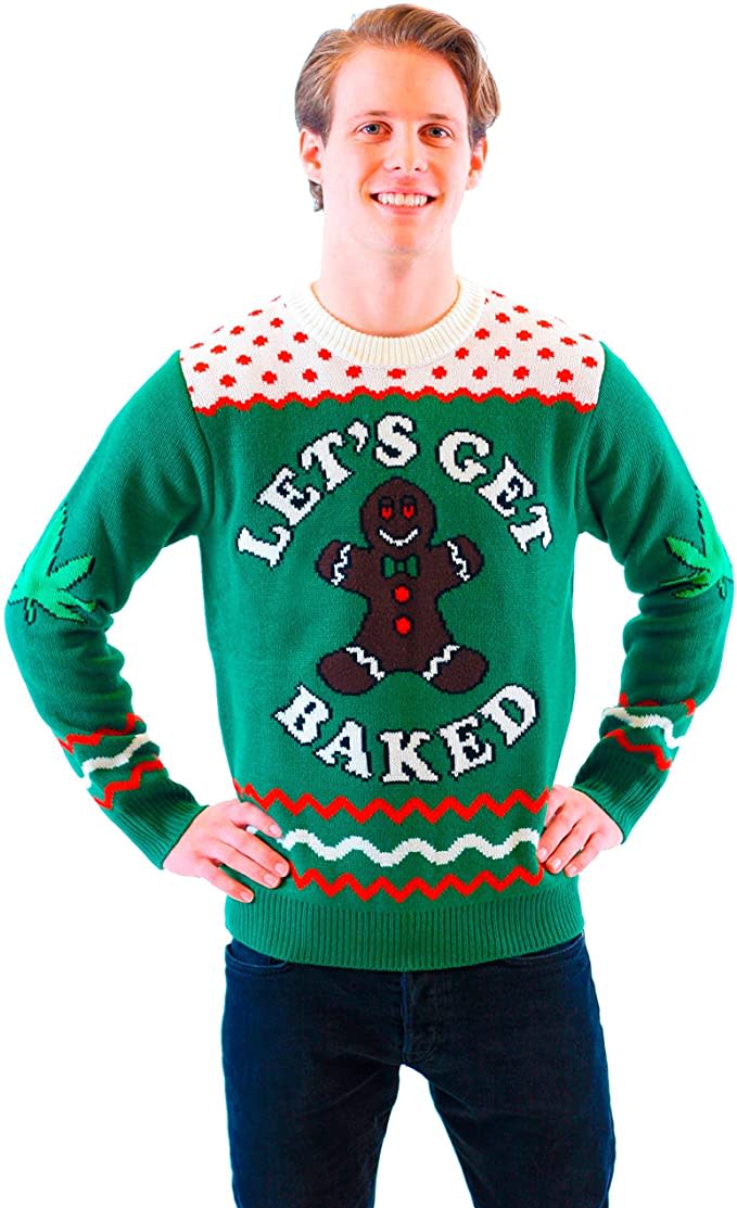 lets get baked happy gingerbread adult green sweater