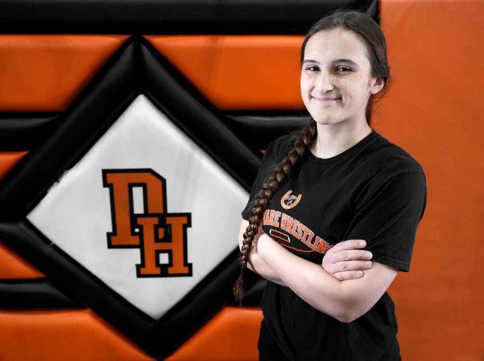 Delaware Hayes wrestler Evelyn Krauss is 26-12 with 22 pins heading into the regional tournament Sunday at Olentangy Orange. Krauss 16, was diagnosed with autism spectrum disorder, depression and anxiety two years ago.