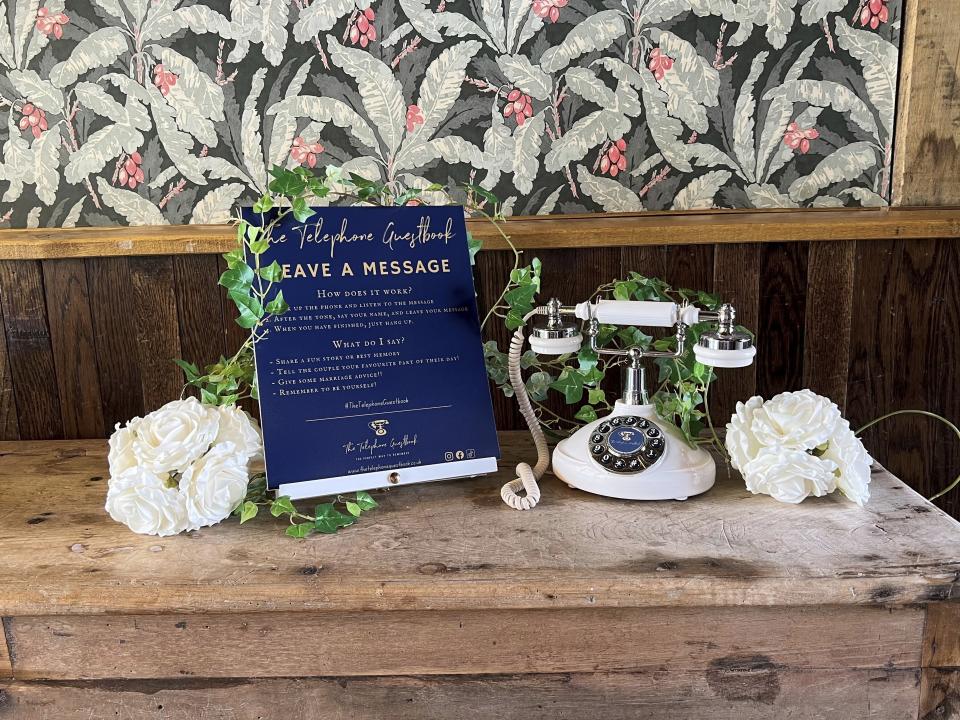 This photos shows an audio wedding guestbook from The Telephone Guestbook. The bridal market is crowded with companies renting or selling vintage phones for guests to record their well wishes. (Andy White via AP)