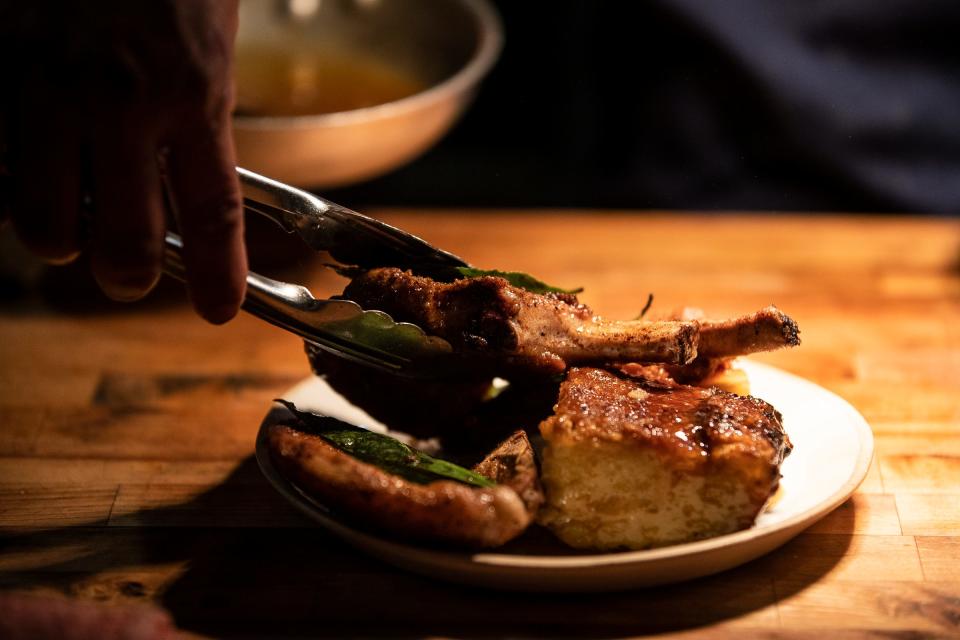 A pork chop dish from chef Dan Klenotic at Bellflower in Ypsilanti.