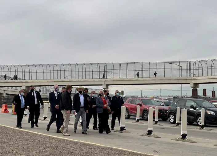 U.S. Ambassador to Mexico Ken Salazar visits the Ysleta-Zaragoza port of entry in El Paso, Texas, on Friday, Dec. 17, 2021.