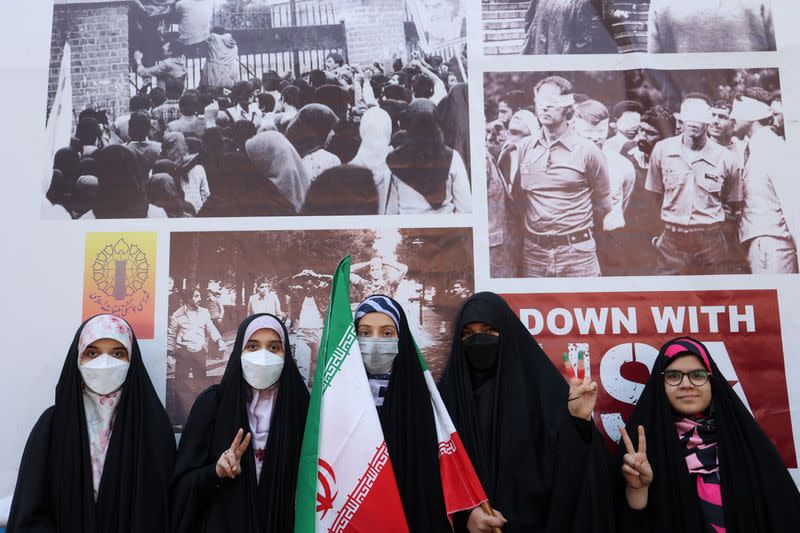 People demonstrate during the 43rd anniversary of the U.S. expulsion from Iran